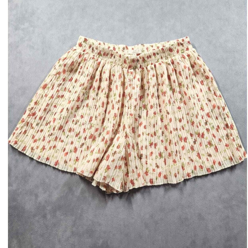 Anthropology Chelsea & Violet Floral Pleated Pull On Shorts Womens Medium Ivory